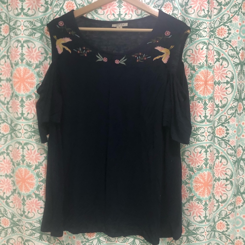 Embroidered Cold Shoulder Top